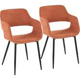 Margarite Dining Accent Chair in Black Metal & Orange Fabric (Set of 2)